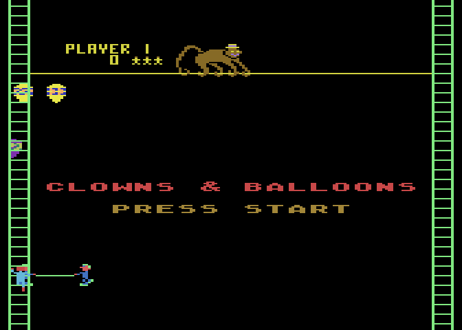 Clowns and Balloons Atari 8-bit Screenshot: Title screen.