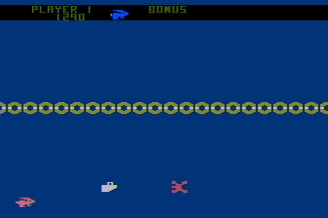 Pacific Coast Highway Atari 8-bit Screenshot: Oops, I fell into the water...I boat comes to the rescue...