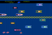 Pacific Coast Highway for Atari 8-bit - The second screen; I need to cross the river...