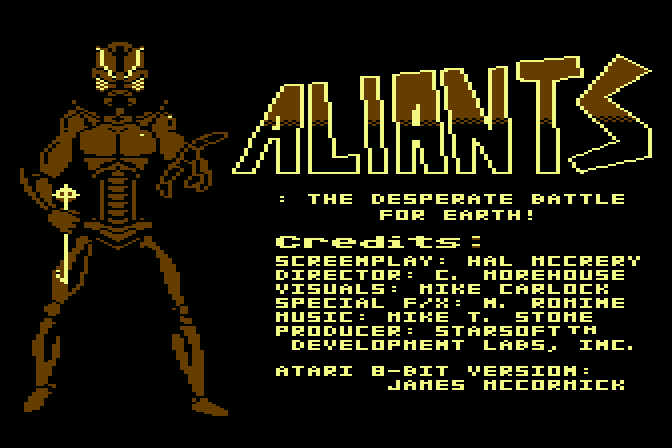 Aliants: The Desperate Battle For Earth! Atari 8-bit Screenshot: Title screen.