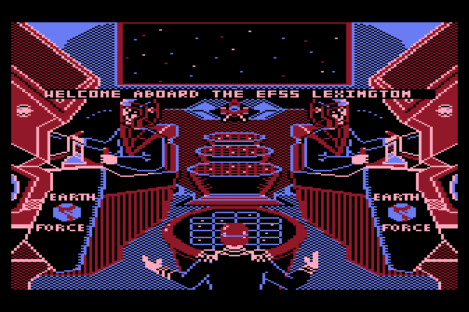 Aliants: The Desperate Battle For Earth! Atari 8-bit Screenshot: The briefing room.