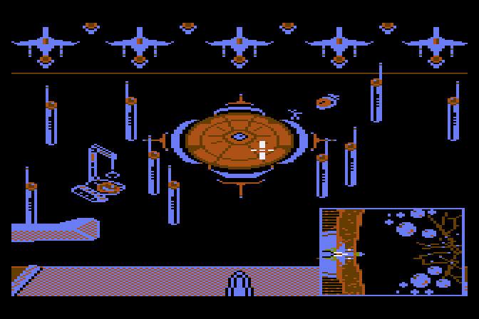 Aliants: The Desperate Battle For Earth! Atari 8-bit Screenshot: There's the landing pad...