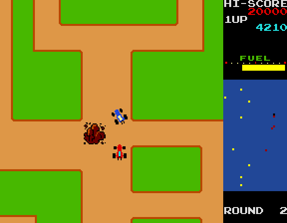 Rally-X Arcade Screenshot: Don't crash into rocks!