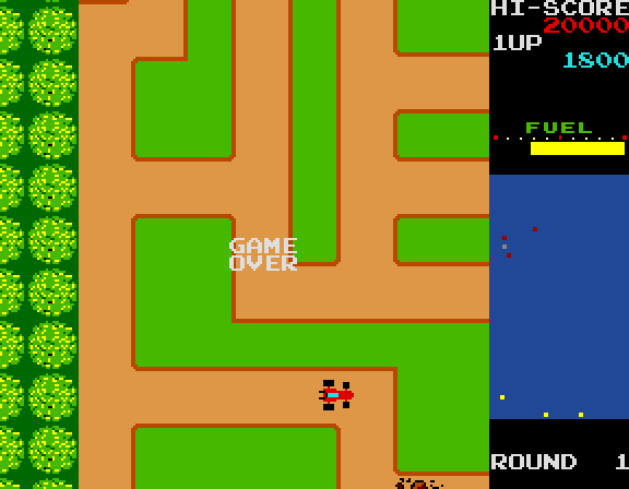 Rally-X Arcade Screenshot: Game over.