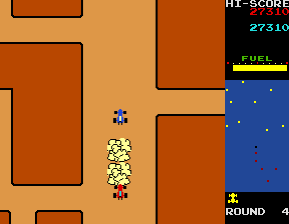 Rally-X Arcade Screenshot: Start of the second maze.