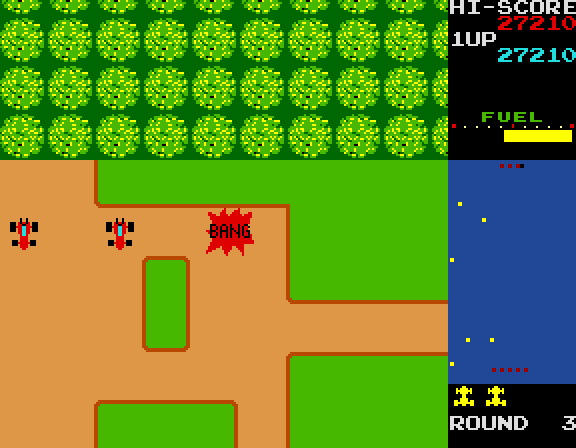 Rally-X Arcade Screenshot: Crash! I failed at the bonus round.