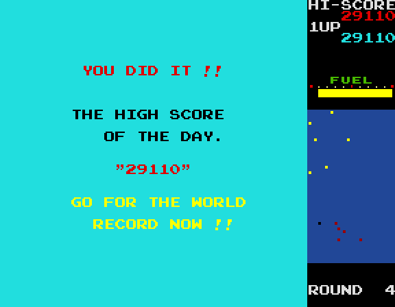Rally-X Arcade Screenshot: A new high score!
