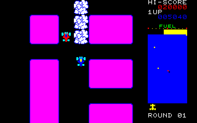 Rally-X Sharp X1 Screenshot: Use smoke to attempt to confuse enemy cars.