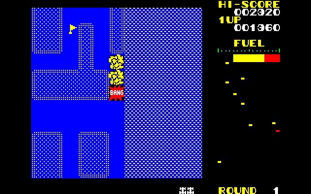 Rally-X Fujitsu FM-7 Screenshot: Oops, I crashed again...