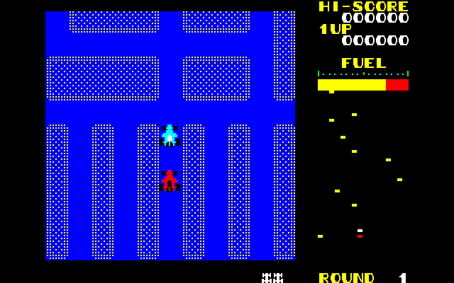 Rally-X Fujitsu FM-7 Screenshot: Game start.