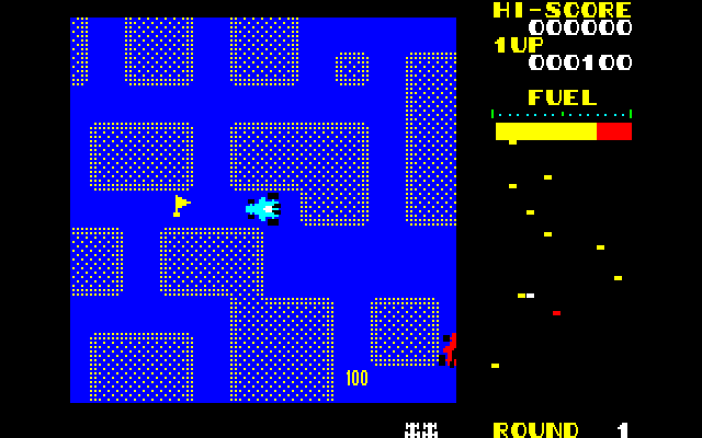 Rally-X Fujitsu FM-7 Screenshot: Collect the flags!