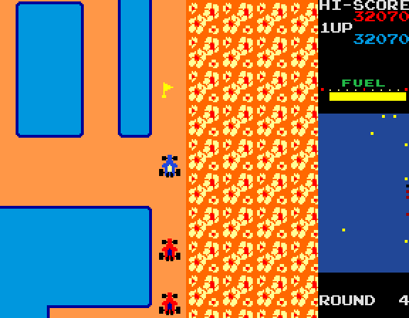 New Rally-X Arcade Screenshot: Collecting flags in the second maze...