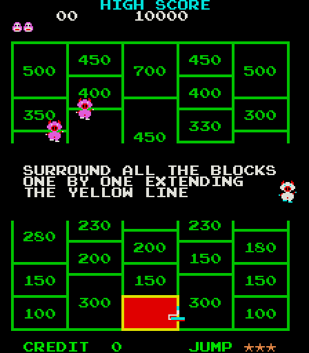 Amidar Arcade Screenshot: Game instructions are displayed during attract mode.