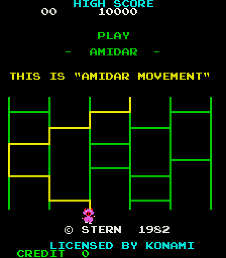 Amidar Arcade Screenshot: Title screen (U.S. version).