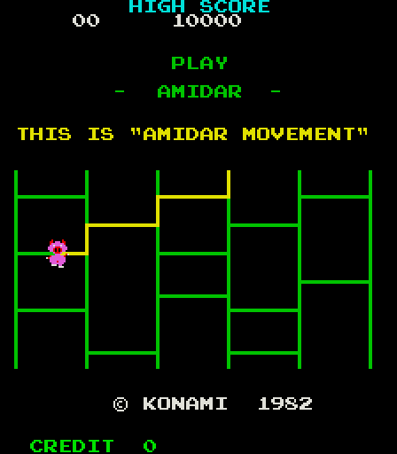 Amidar Arcade Screenshot: Title screen (Japanese version).