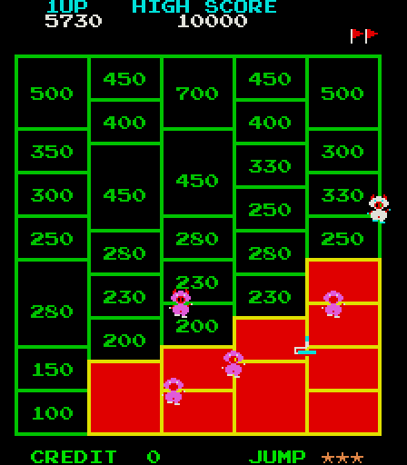 Amidar Arcade Screenshot: Use the paint roller to fill in blocks on even numbered stages.