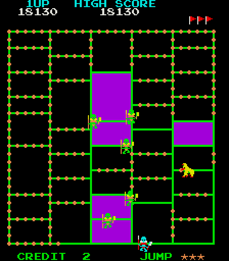 Amidar Arcade Screenshot: Opponents become more aggressive as the game progresses.