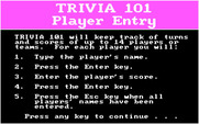 Trivia 101: The Introductory Course for IBM PC/Compatibles - The main menu / instructions.