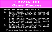 Trivia 101: The Introductory Course for IBM PC/Compatibles - Game choices.