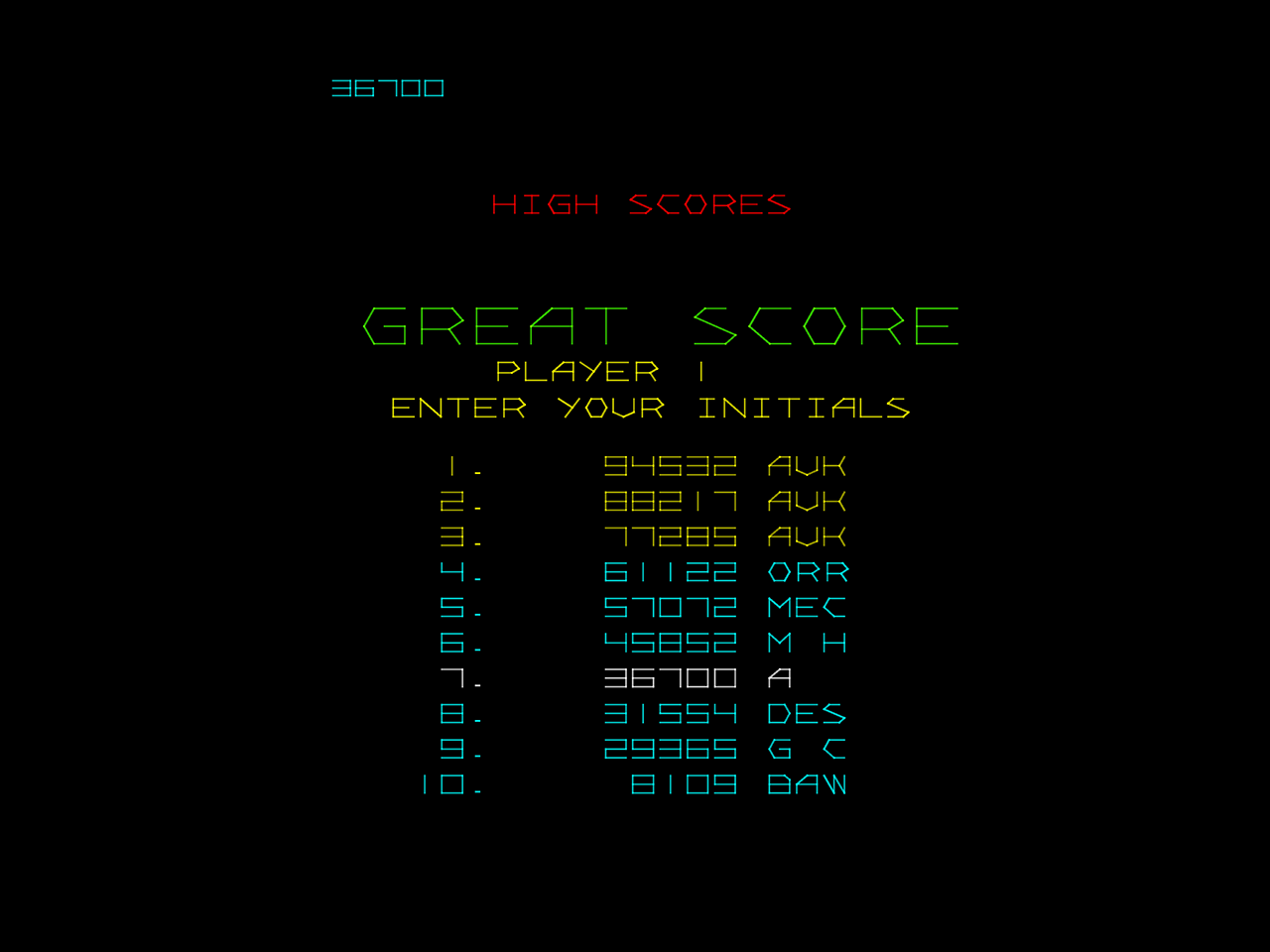 Adventures of Major Havoc, The Arcade Screenshot: A new high score!