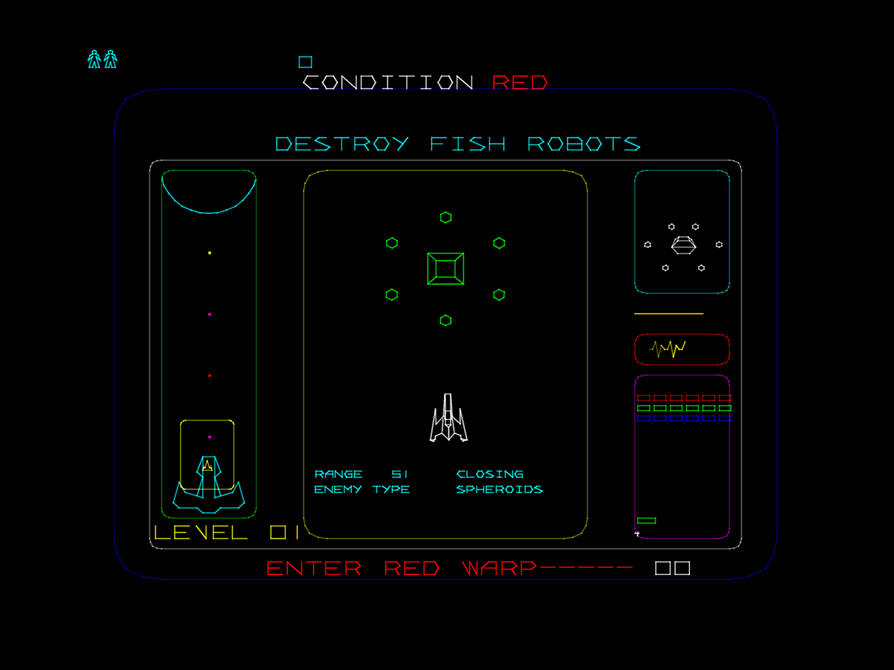 Adventures of Major Havoc, The Arcade Screenshot: Condition: red; destroy fish robots!