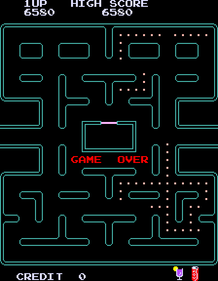 Pac-Man Plus Arcade Screenshot: Game over.