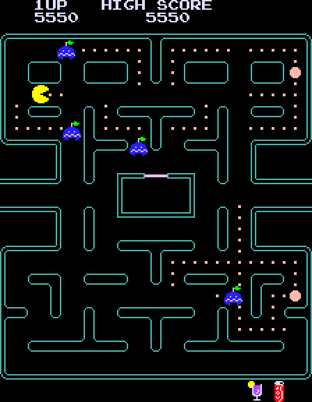 Pac-Man Plus Arcade Screenshot: Pac-Man can eat ghosts when they are blue...
