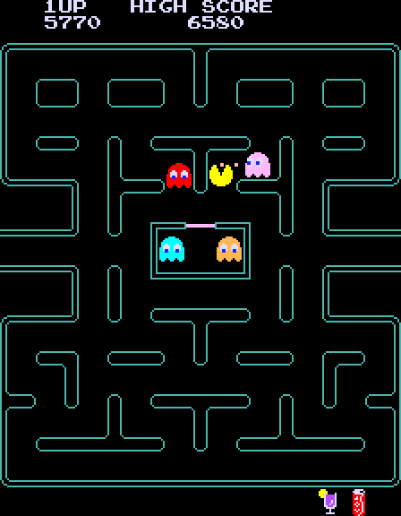 Pac-Man Plus Arcade Screenshot: Only a few dots left...can Pac-Man get them?