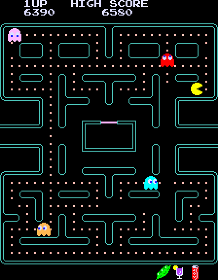 Pac-Man Plus Arcade Screenshot: The game gets faster as the levels progress...