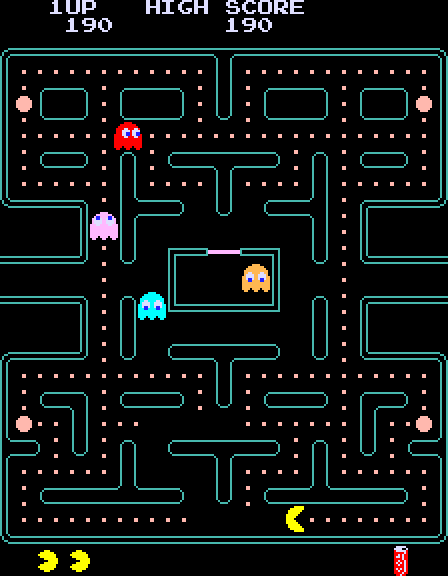 Pac-Man Plus Arcade Screenshot: Pac-Man munches on some dots...