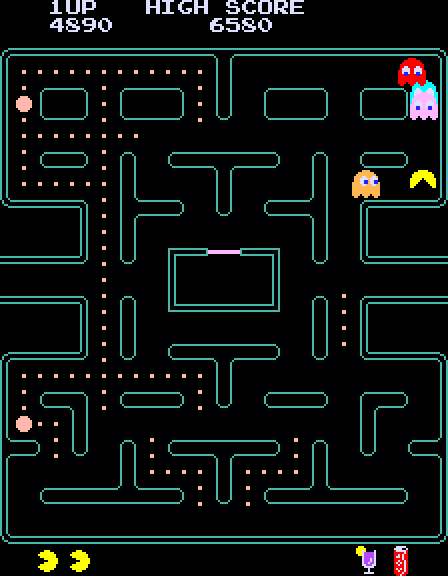 Pac-Man Plus Arcade Screenshot: Uh oh, trapped in a corner!