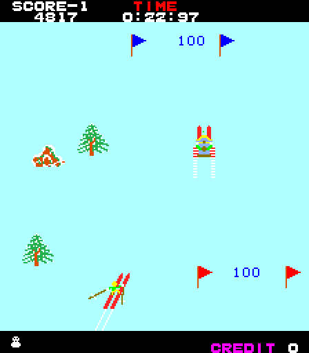 Alpine Ski Arcade Screenshot: This level offers lots of bonus points...if you can ski well!