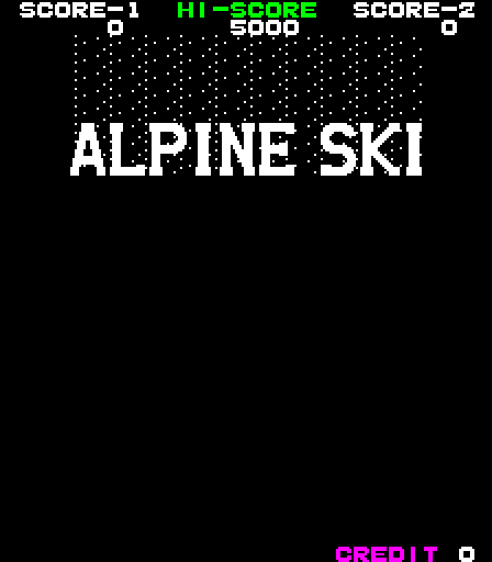 Alpine Ski Arcade Screenshot: The title screen appears with some snow...