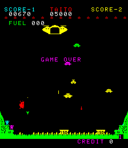 Lunar Rescue Arcade Screenshot: Game over.