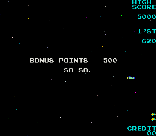 Moon Shuttle Arcade Screenshot: Bonus points for navigating through the asteroids.