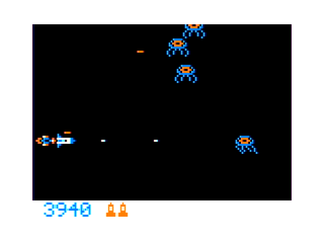 Moon Shuttle TRS-80 Color Computer Screenshot: Another new type of alien appears...