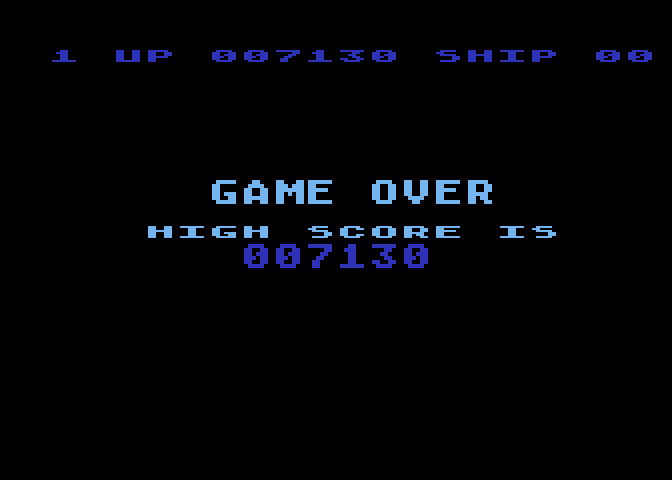 Moon Shuttle Atari 8-bit Screenshot: Game over.