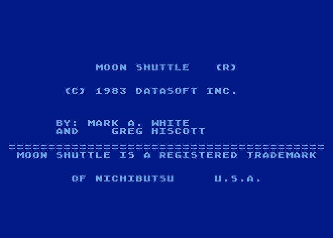Moon Shuttle Atari 8-bit Screenshot: Loading screen.