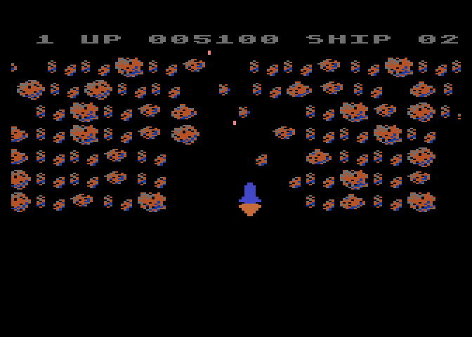 Moon Shuttle Atari 8-bit Screenshot: Asteroids appear between each round...