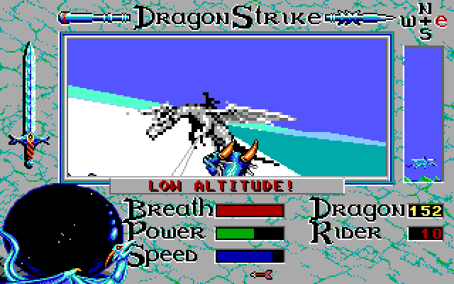 DragonStrike Amiga Screenshot: Attacking at a low altitude! Be careful not to crash...