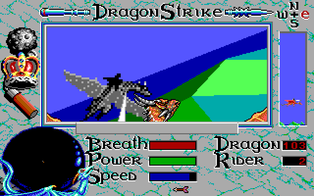 DragonStrike Amiga Screenshot: Chasing another dragon rider...