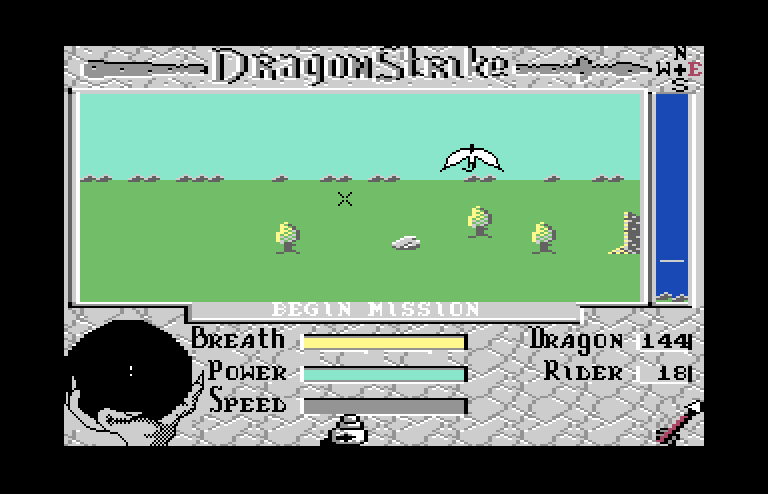 DragonStrike Commodore 64 Screenshot: Game start.