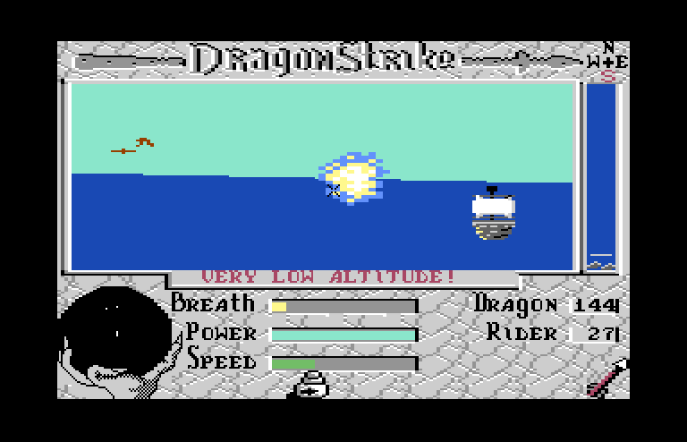 DragonStrike Commodore 64 Screenshot: I need to defend these ships from incoming dragons!
