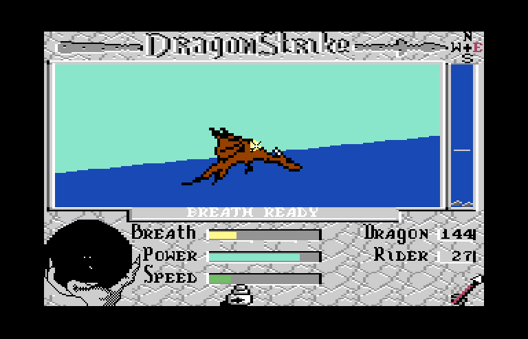 DragonStrike Commodore 64 Screenshot: My fire breath is ready, take aim and fire quickly!