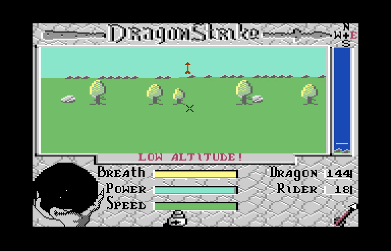 DragonStrike Commodore 64 Screenshot: Careful, don't crash into the ground!