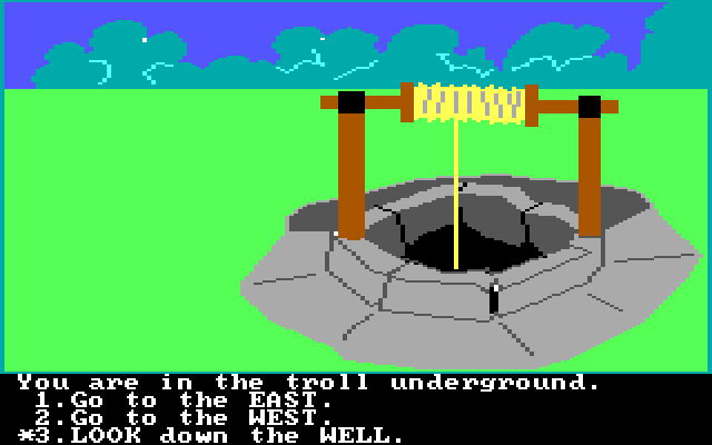 Troll's Tale IBM PC/Compatibles Screenshot: Hmm, a well...head down it, or a different direction?
