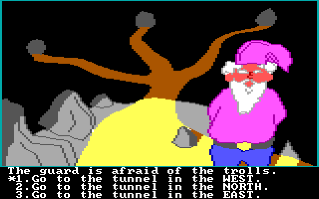 Troll's Tale IBM PC/Compatibles Screenshot: This guard is afraid of trolls...