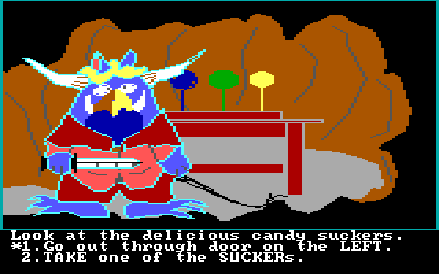 Troll's Tale IBM PC/Compatibles Screenshot: The troll is guarding some candy suckers...