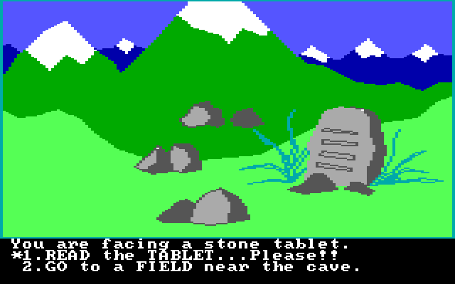 Troll's Tale IBM PC/Compatibles Screenshot: Hmm, what's written on the tombstone?