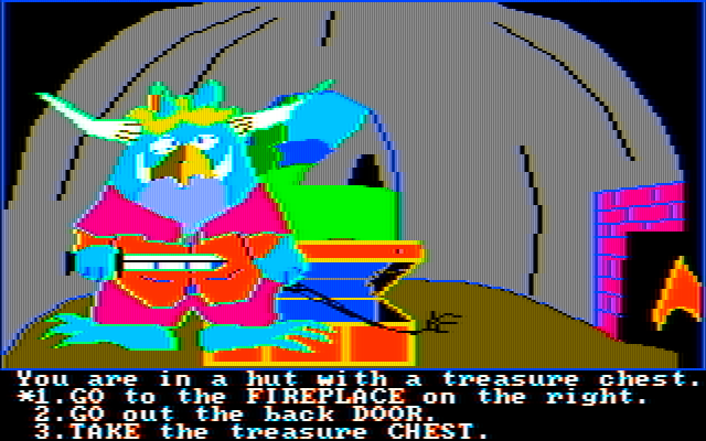 Troll's Tale IBM PC/Compatibles Screenshot: Inside a hut with the troll blocking my progress...